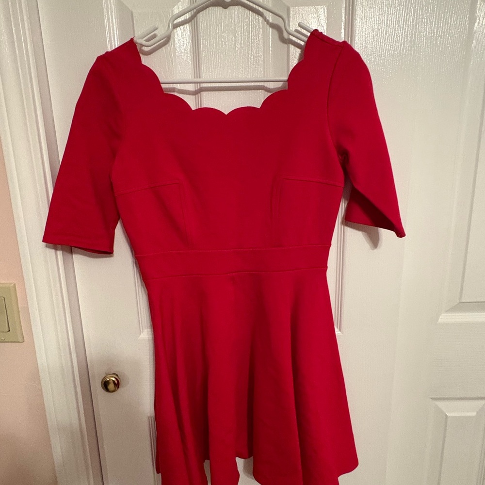 Lulu's Vibrant Red Scalloped Mini Dress
